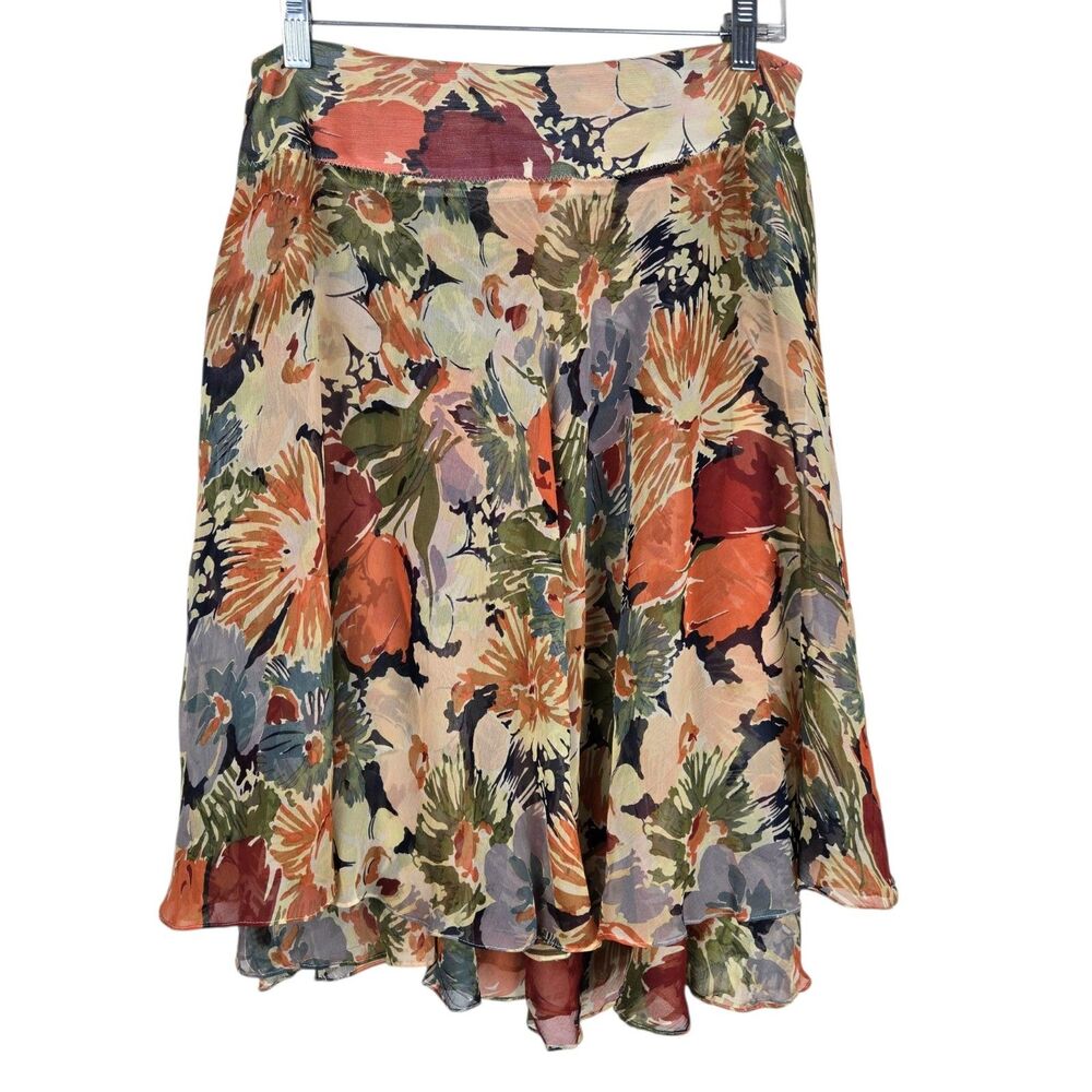 Calvin Klein 100% Silk Floral Skirt Sz 8 Layered Boho Cottagecore Fairy